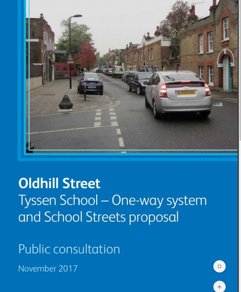 The photo for Oldhill Street - Tyssen School - One-way system and School Streets proposal.